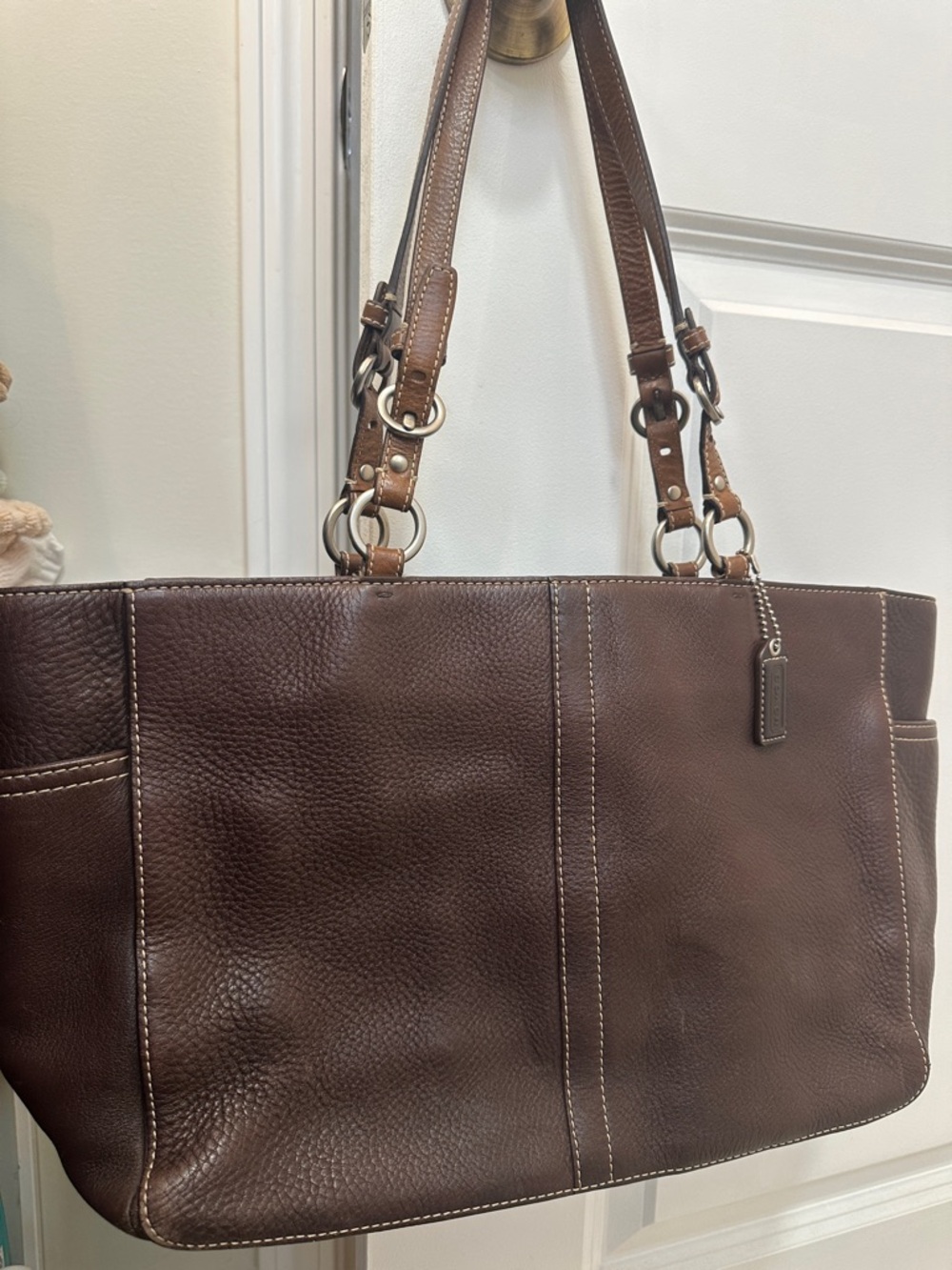 Coach brown pebbled leather tote